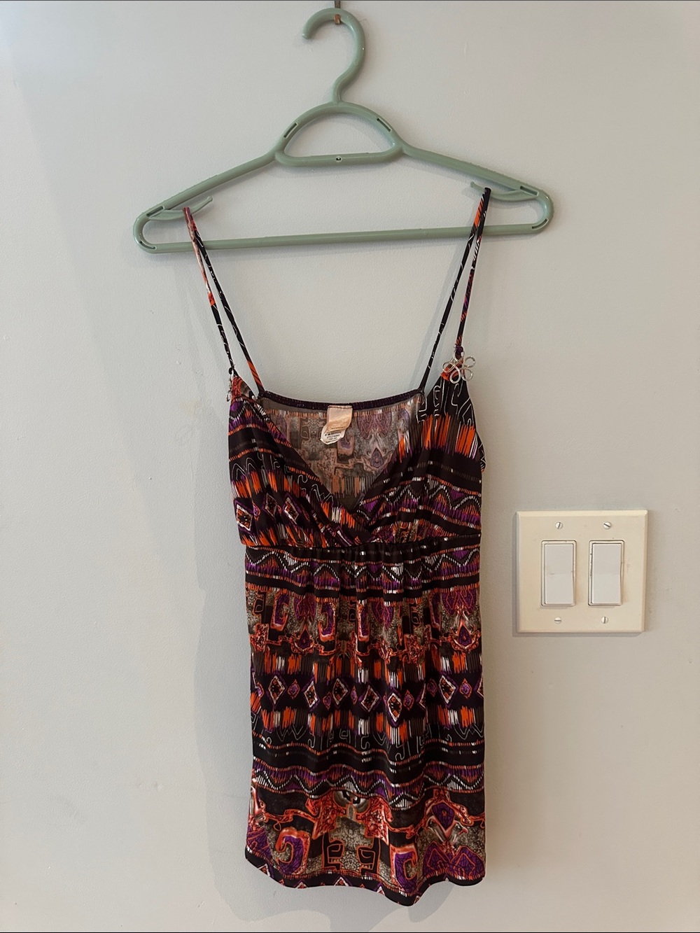 GENUINE Y2K Orange Black Multi Geometric Spaghetti-Strap Camisole